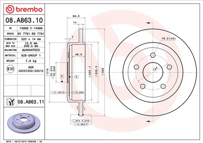 BREMBO 08.A863.10 EAN: 8020584027950.
