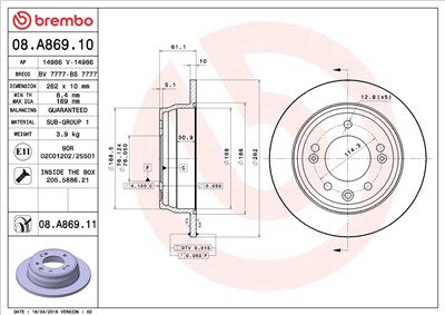 BREMBO 08.A869.11 EAN: 8020584210420.