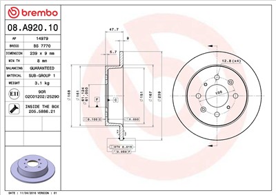 BREMBO 08.A920.10 EAN: 8020584023198.