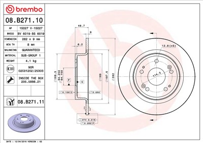 BREMBO 08.B271.11 EAN: 8020584210611.