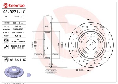 BREMBO 08.B271.1X EAN: 8020584321690.