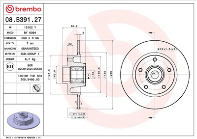 BREMBO 08.B391.27 EAN: 8020584227923.