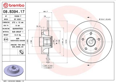 BREMBO 08.B394.17 EAN: 8020584030387.