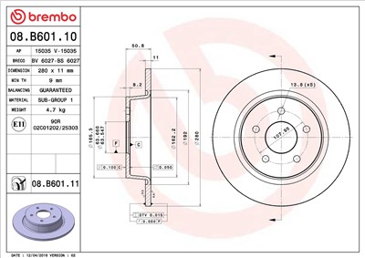 BREMBO 08.B601.10 EAN: 8020584036532.
