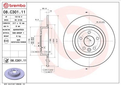 BREMBO 08.C301.11 EAN: 8020584228937.