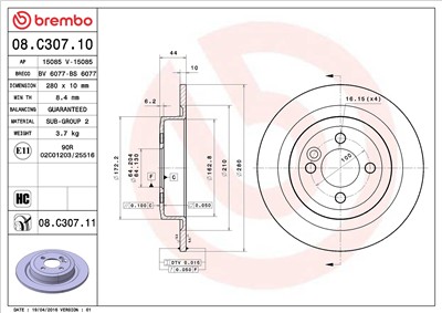 BREMBO 08.C307.11 EAN: 8020584220924.