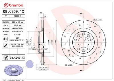 BREMBO 08.C309.1X EAN: 8020584327777.