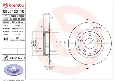 BREMBO 08.C423.11 EAN: 8020584222461.