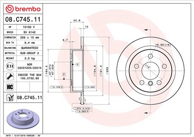 BREMBO 08.C745.11 EAN: 8020584235256.