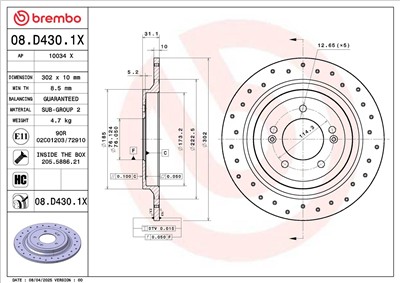 BREMBO 08.D430.1X EAN: 8020584343302.