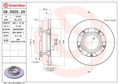BREMBO 08.D505.20 EAN: 8020584310533.