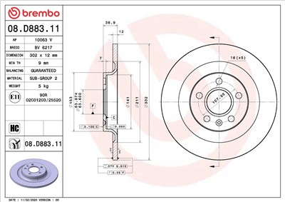 BREMBO 08.D883.11 EAN: 8020584311820.