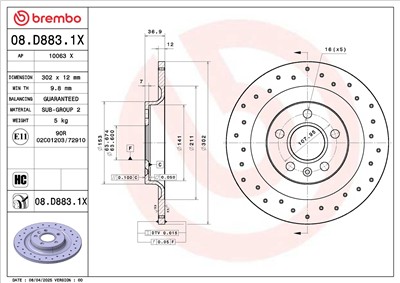 BREMBO 08.D883.1X EAN: 8020584343319.