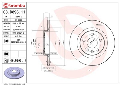 BREMBO 08.D893.11 EAN: 8020584312995.