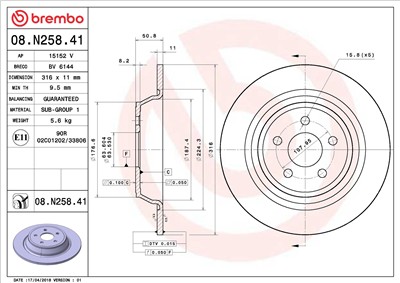 BREMBO 08.N258.41 EAN: 8020584229613.