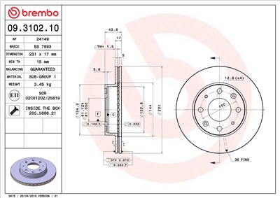 BREMBO 09.3102.10 EAN: 8020584310212.