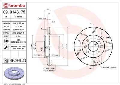BREMBO 09.3148.75 EAN: 8020584011263.