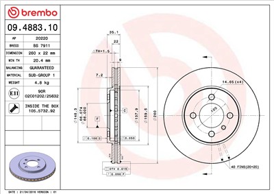 BREMBO 09.4883.10 EAN: 8020584488317.