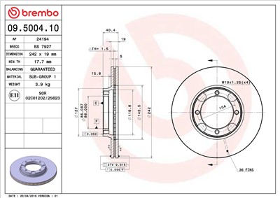 BREMBO 09.5004.10 EAN: 8020584500415.