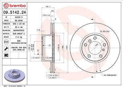 BREMBO 09.5142.24 EAN: 8020584013250.