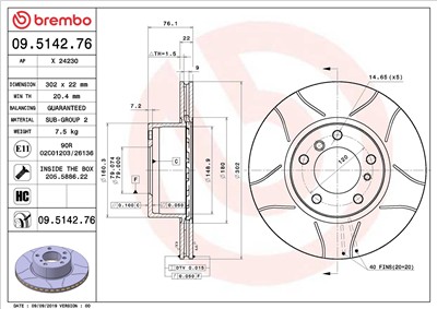 BREMBO 09.5142.76 EAN: 8020584013540.