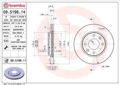 BREMBO 09.5196.11 EAN: 8020584216941.