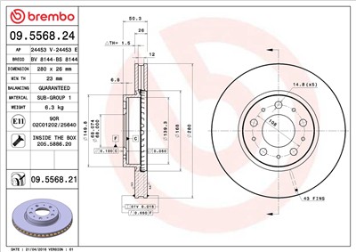 BREMBO 09.5568.21 EAN: 8020584016138.