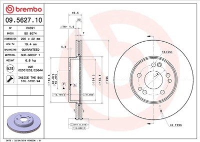 BREMBO 09.5627.10 EAN: 8020584562710.