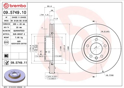 BREMBO 09.5749.11 EAN: 8020584022788.