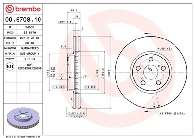 BREMBO 09.6708.10 EAN: 8020584670811.