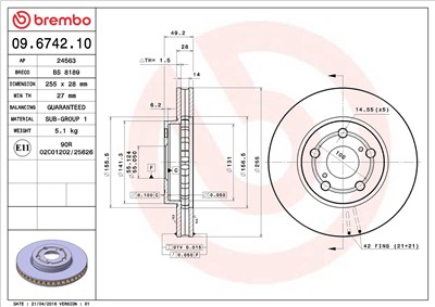 BREMBO 09.6742.10 EAN: 8020584674215.