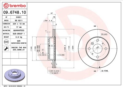 BREMBO 09.6748.10 EAN: 8020584674819.