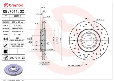 BREMBO 09.7011.3X EAN: 8020584343470.