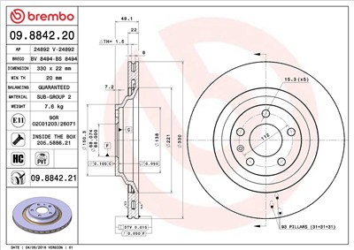 BREMBO 09.8842.21 EAN: 8020584026571.