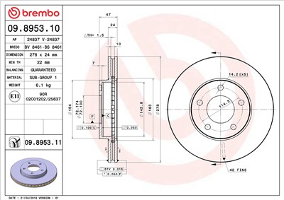 BREMBO 09.8953.11 EAN: 8020584034668.