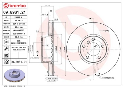 BREMBO 09.8961.21 EAN: 8020584015926.