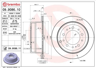 BREMBO 09.9086.11 EAN: 8020584034675.