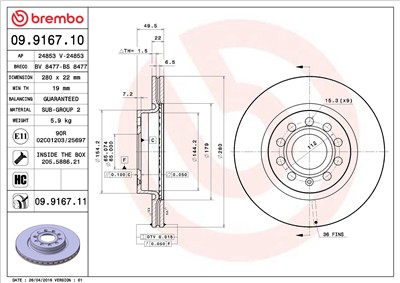 BREMBO 09.9167.11 EAN: 8020584022849.