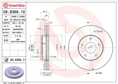 BREMBO 09.9368.11 EAN: 8020584033197.