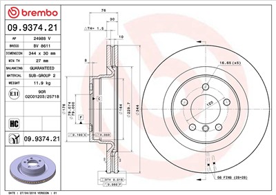 BREMBO 09.9374.21 EAN: 8020584014523.