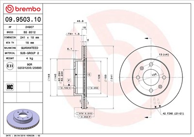 BREMBO 09.9503.10 EAN: 8020584950319.