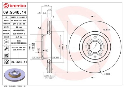 BREMBO 09.9540.11 EAN: 8020584024843.
