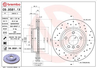 BREMBO 09.9581.1X EAN: 8020584212653.