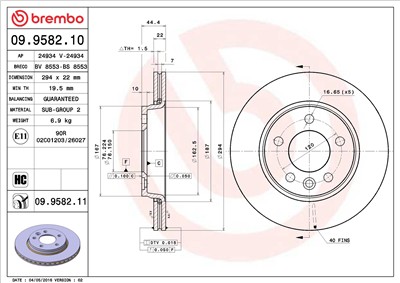 BREMBO 09.9582.11 EAN: 8020584216903.