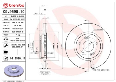BREMBO 09.9598.11 EAN: 8020584031681.
