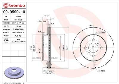 BREMBO 09.9599.10 EAN: 8020584959916.
