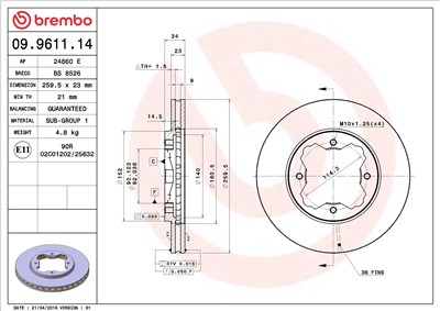 BREMBO 09.9611.14 EAN: 8020584961117.