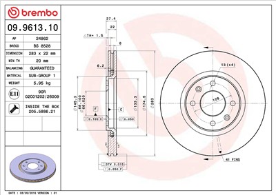 BREMBO 09.9613.10 EAN: 8020584961315.