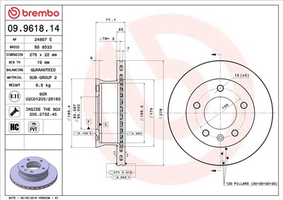 BREMBO 09.9618.14 EAN: 8020584961810.
