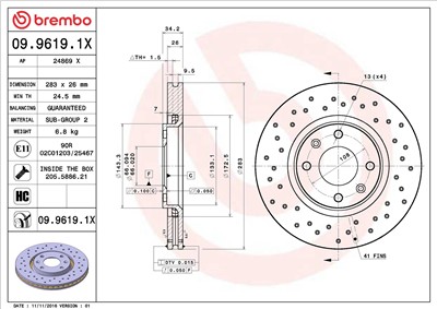 BREMBO 09.9619.1X EAN: 8020584212660.